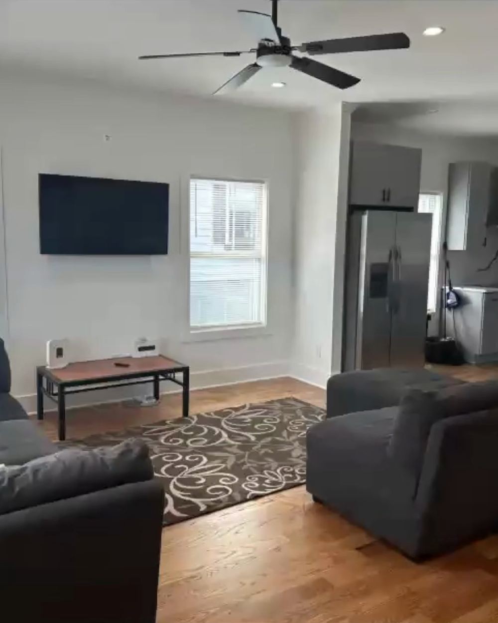 The living room in Megan Giles's sober living home in Kirkwood, Georgia